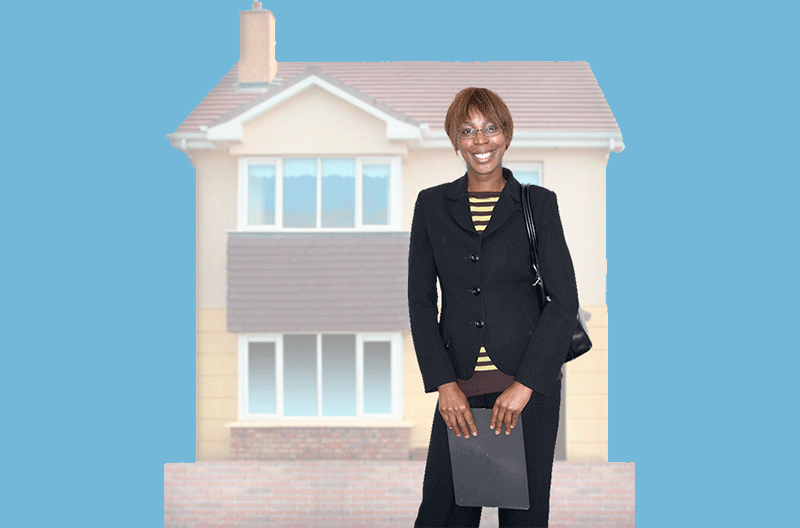 lady in front of house