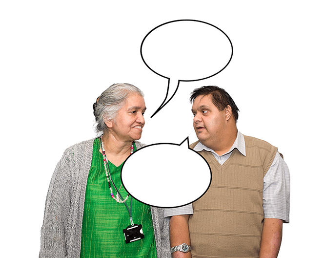 An image of two people with speech bubbles