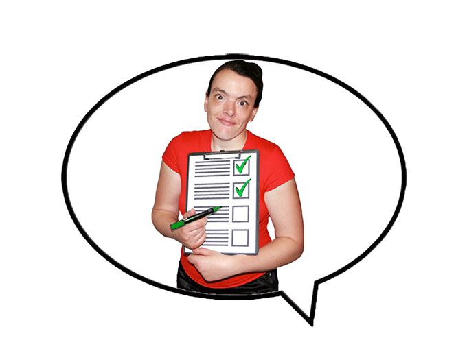 An image of a woman holding a tick box form
